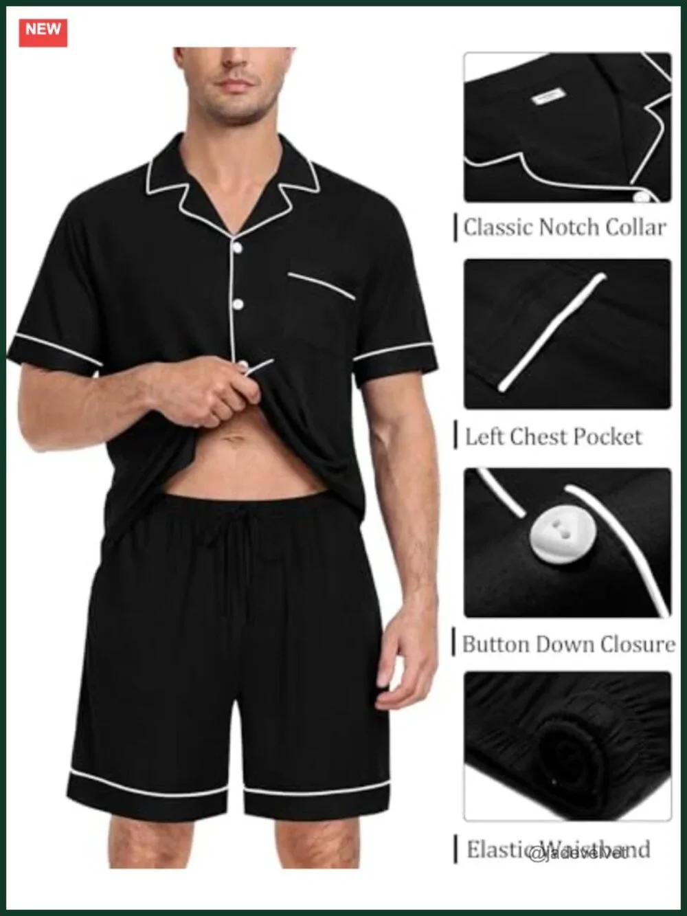 Men's Short Sleeve Pajama Set Button Down Soft Modal Loungewear 2 PCS with